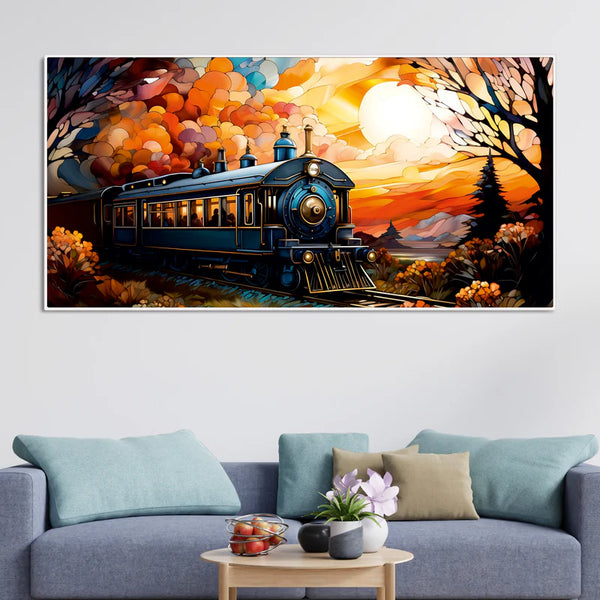 Train View Premium Canvas Wall Painting | Framed Canvas Wall Art for Home Decoration
