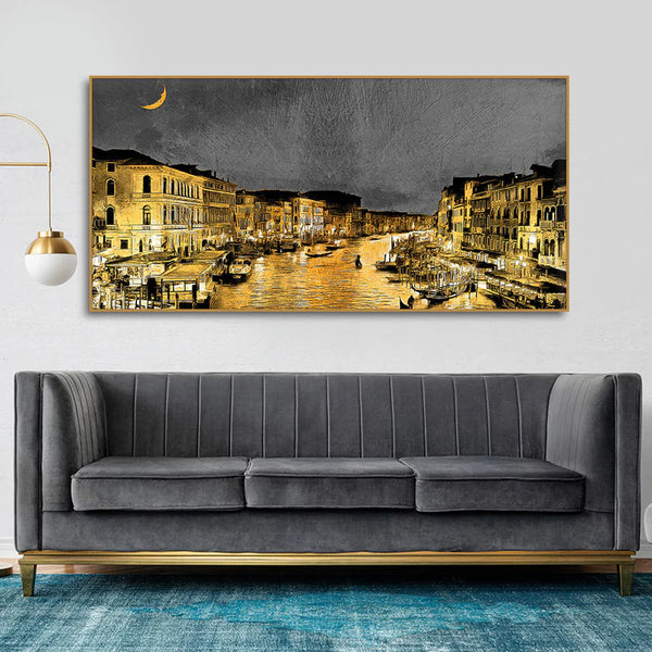 Venice City at Night Canvas Wall Painting | Framed Canvas Wall Art for Home Decoration