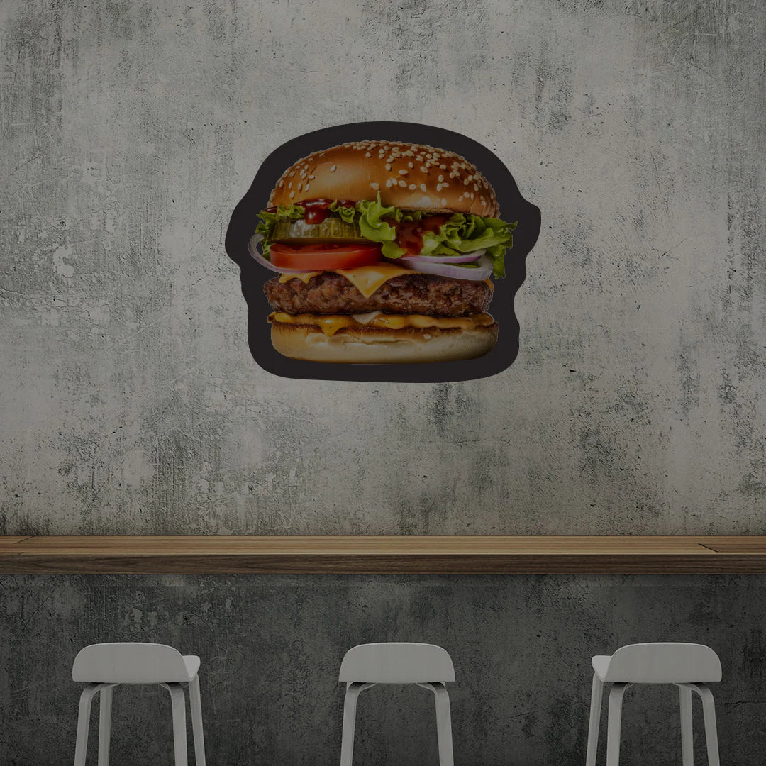 Burger Illuminated Cafe Neon Signs | Bright LED Shop Signs (18 Inch x 18 Inch)