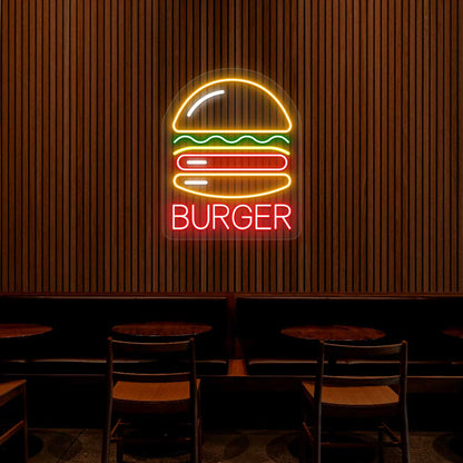 Burger Multicolor LED Cafe Neon Signs | Modern Neon Flex Coffee Shop Lights (15 Inch x 24 Inch)