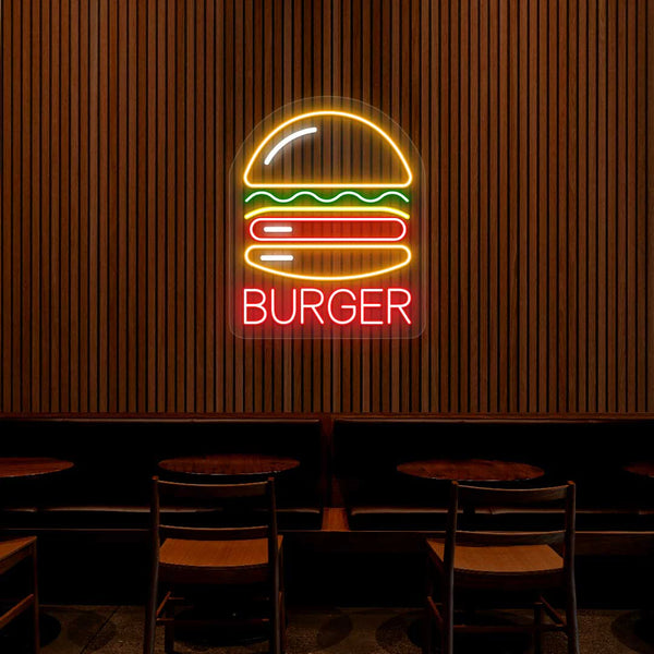 Burger Multicolor LED Cafe Neon Signs | Modern Neon Flex Coffee Shop Lights (15 Inch x 24 Inch)