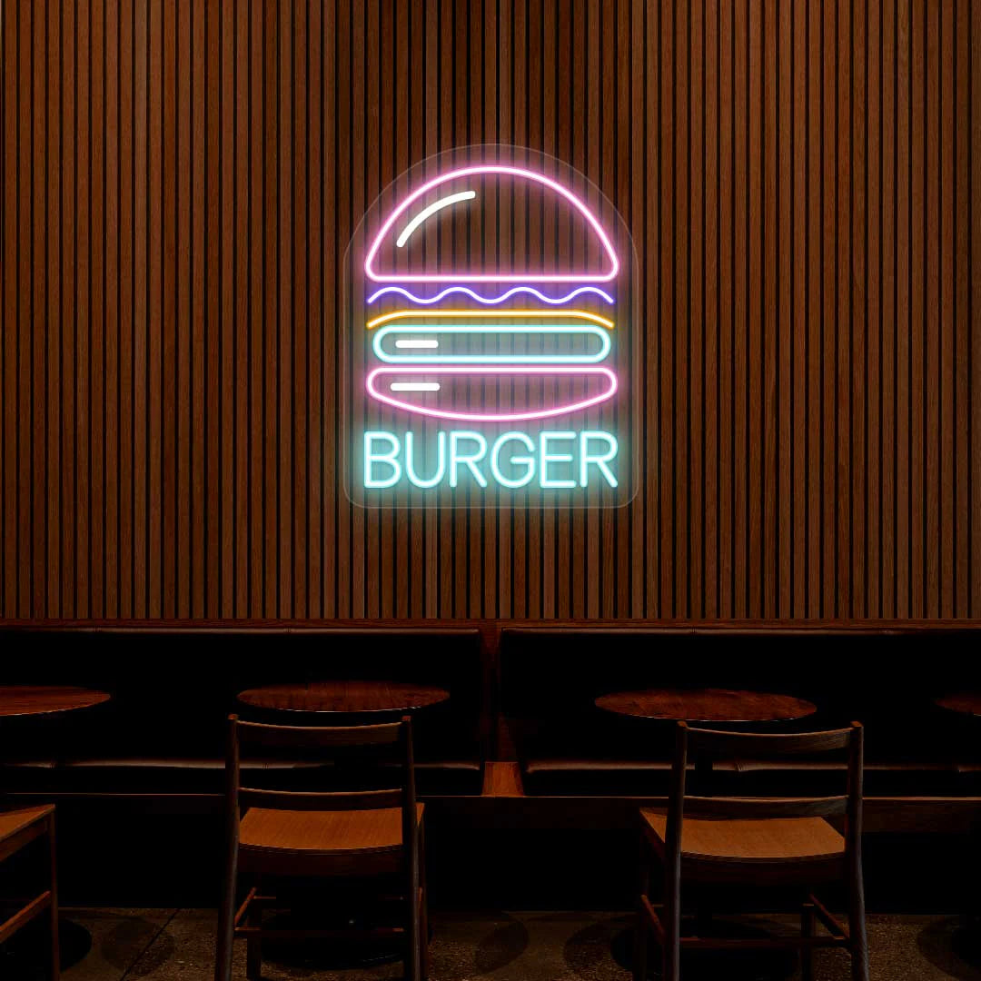 Burger Multicolor LED Cafe Neon Signs | Modern Neon Flex Coffee Shop Lights (15 Inch x 24 Inch)