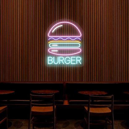Burger Multicolor LED Cafe Neon Signs | Modern Neon Flex Coffee Shop Lights (15 Inch x 24 Inch)