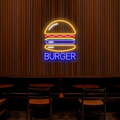 Burger Multicolor LED Cafe Neon Signs | Modern Neon Flex Coffee Shop Lights (15 Inch x 24 Inch)