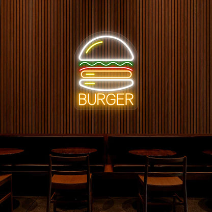 Burger Multicolor LED Cafe Neon Signs | Modern Neon Flex Coffee Shop Lights (15 Inch x 24 Inch)