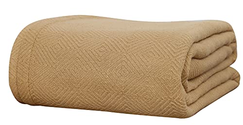 Eurotex Diamond Cotton Blankets for Bed, 100% Cotton Blanket - Camel Eurotex