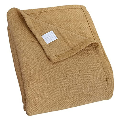 Eurotex Diamond Cotton Blankets for Bed, 100% Cotton Blanket - Camel Eurotex