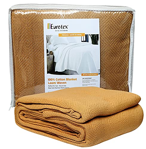 Eurotex Diamond Cotton Blankets for Bed, 100% Cotton Blanket - Camel Eurotex