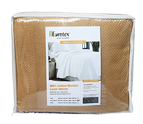 Eurotex Diamond Cotton Blankets for Bed, 100% Cotton Blanket - Camel Eurotex