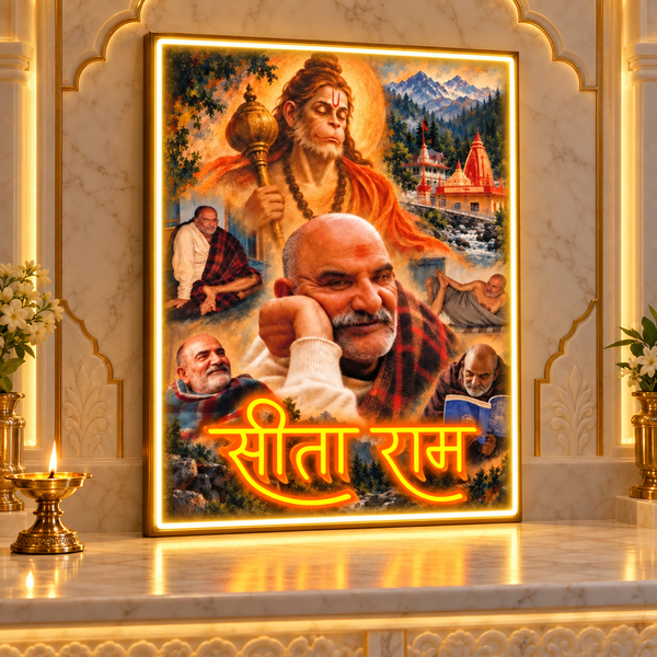 Neem Karoli Baba Sita Ram Neon Sign | Hanuman Ji & Kainchi Dham UV Print LED Frame (24In x 30In)