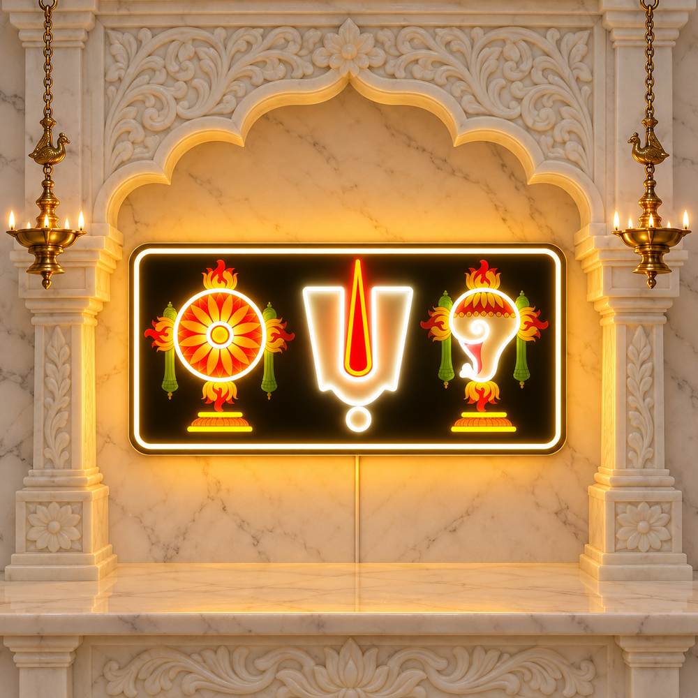 Tirupati Balaji Shankh Chakra Namam LED neon sign for mandir and pooja room
