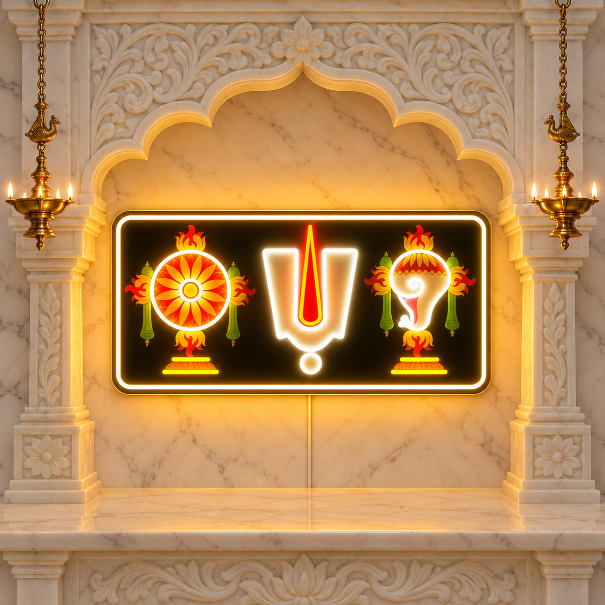 Tirupati Balaji Shankh Chakra Namam LED neon sign for mandir and pooja room