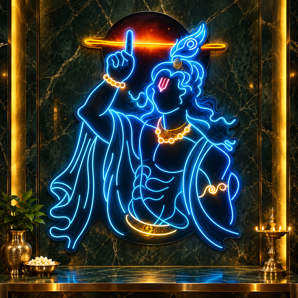 Lord Krishna Govardhan leela blue LED neon sign with UV print