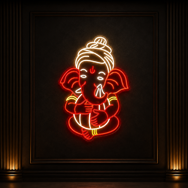 Ganesha With Modak LED Neon Sign | Lord Ganesh Decorative Neon Light for Home, Pooja Room & Festive Décor