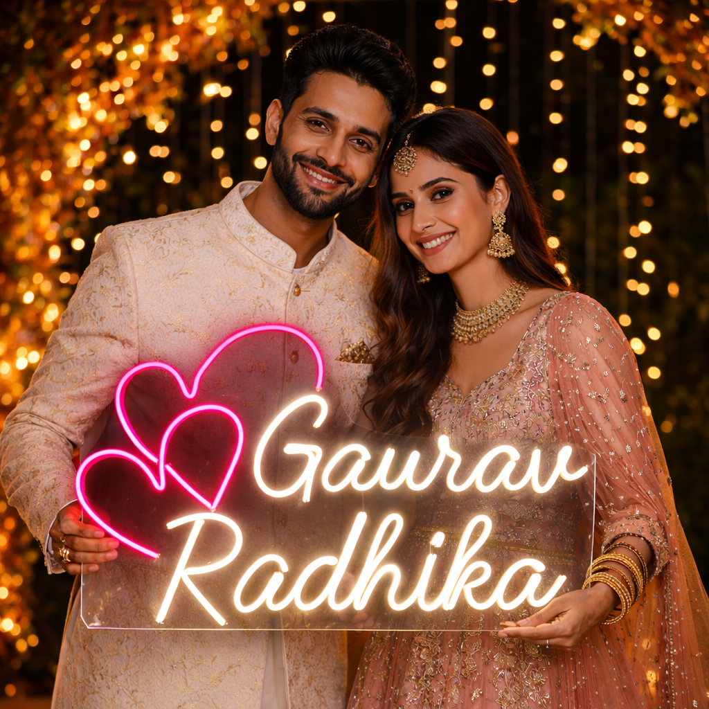 Custom Neon Sign for Wedding – Couple Name LED Neon Lights for Couple