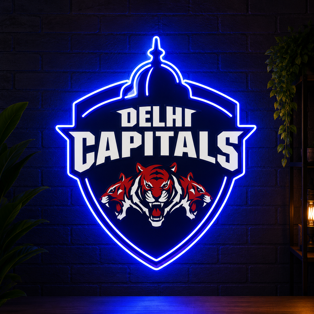 Delhi Capitals Inspired Blue LED Neon Sign | Cricket Logo Wall Decor for Home, Office & Gaming Setup