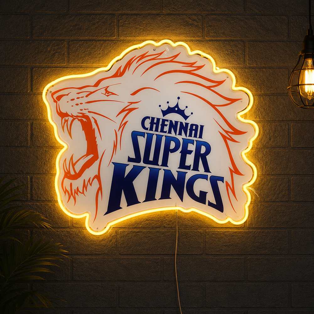 Chennai Super Kings Inspired Yellow LED Neon Sign | Cricket Fan Wall Light | Premium Sports Room Decoration