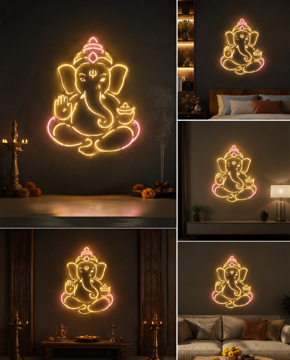 Lord Ganesha LED Neon Sign – Devotional Wall Light for Pooja Room & Home