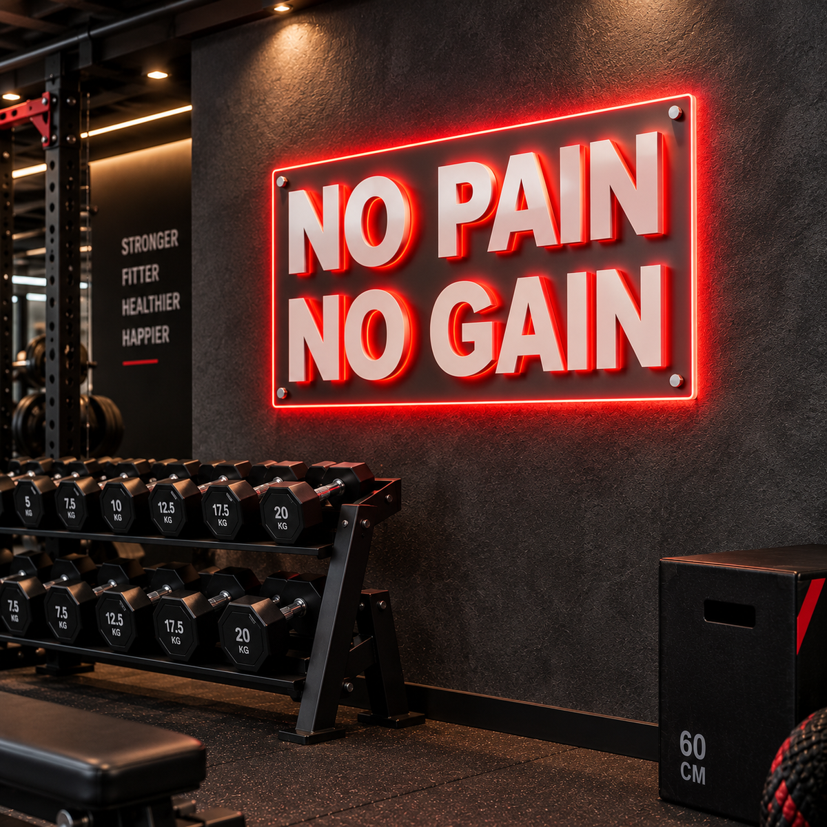 Gym Motivation 3D Quote Sign – Black + Neon