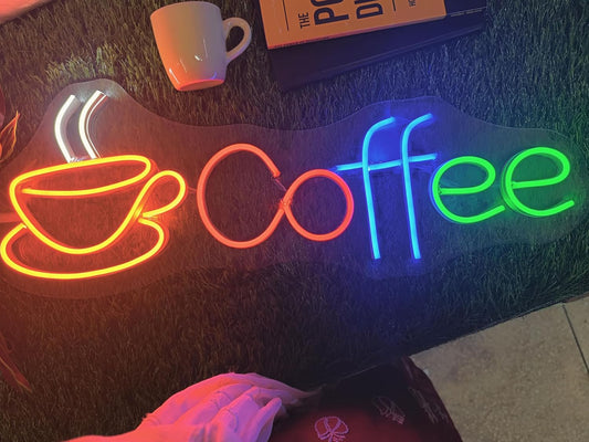 Neon Sign Board for Bedroom, Living Room, Gaming Room Decor, Gift for Birthday and Anniversary (Coffee)