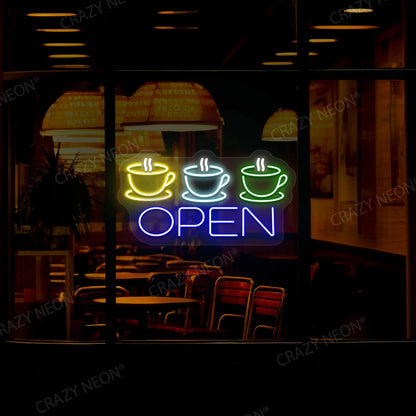 Coffee Cup Open Neon Signs & Cafe Lights | Light Up Your Coffee Shop (24 Inch x 15 Inch)