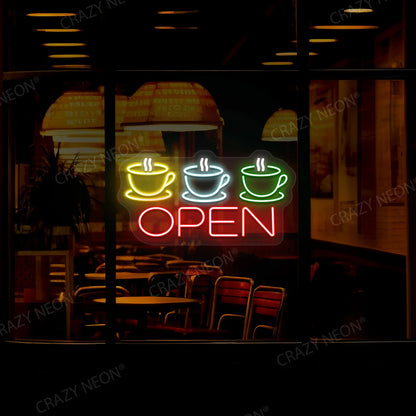 Coffee Cup Open Neon Signs & Cafe Lights | Light Up Your Coffee Shop (24 Inch x 15 Inch)