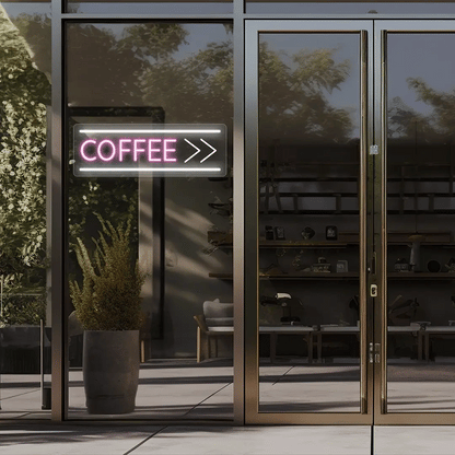 Coffee With Arrow Animated Neon Signs | Vintage American Diner Light Up Signs (24 Inch x 8 Inch)
