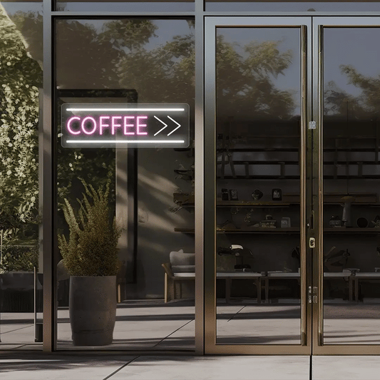 Coffee With Arrow Animated Neon Signs | Vintage American Diner Light Up Signs (24 Inch x 8 Inch)