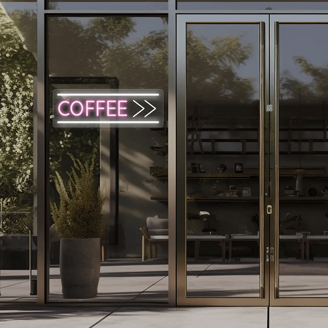 Coffee With Arrow Animated Neon Signs | Vintage American Diner Light Up Signs (24 Inch x 8 Inch)