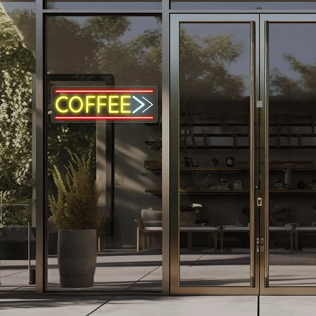 Coffee With Arrow Animated Neon Signs | Vintage American Diner Light Up Signs (24 Inch x 8 Inch)