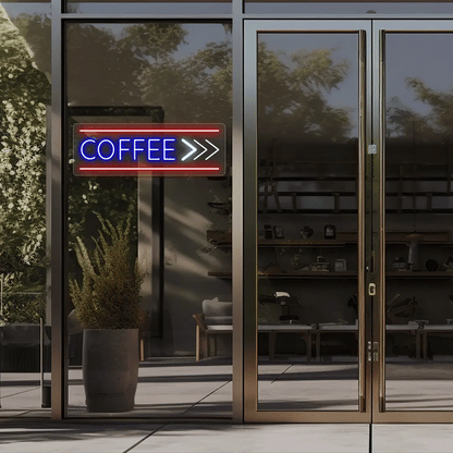 Coffee With Arrow Animated Neon Signs | Vintage American Diner Light Up Signs (24 Inch x 8 Inch)