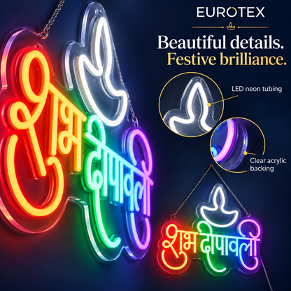 Shubh Diwali LED Neon Sign with Diya – Subh Deepawali Led Neon Sign Multicolor Wall Decor