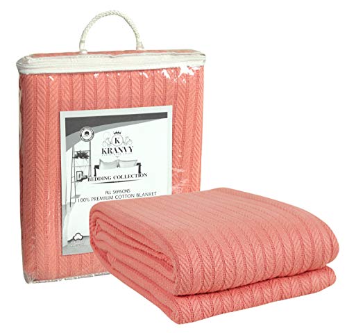 Eurotex Cable Cotton Blankets for bed, 100% Cotton Blanket - Coral Eurotex