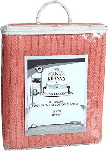 Eurotex Cable Cotton Blankets for bed, 100% Cotton Blanket - Coral Eurotex