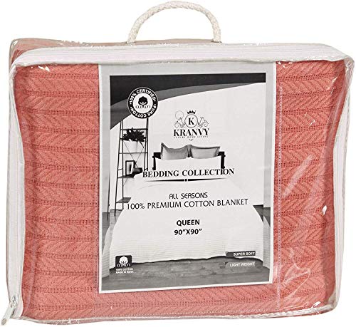 Eurotex Cable Cotton Blankets for bed, 100% Cotton Blanket - Coral Eurotex