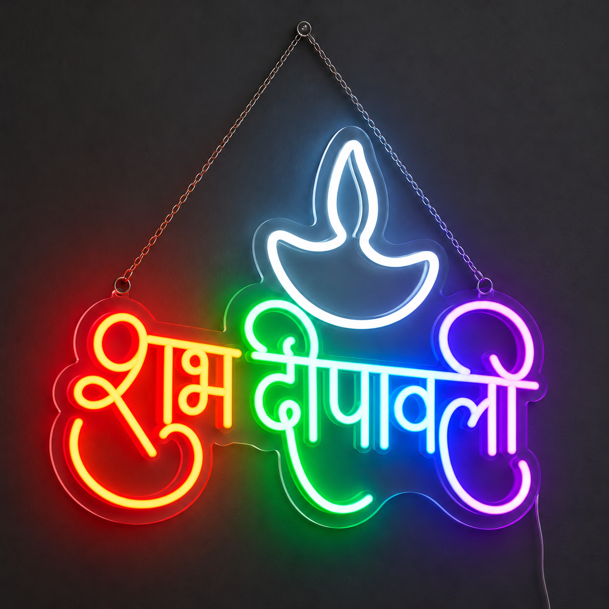Shubh Diwali LED Neon Sign with Diya – Subh Deepawali Led Neon Sign Multicolor Wall Decor