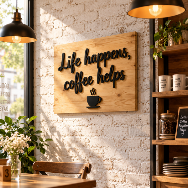 Cafe Quote Wall Sign – Wood + Acrylic
