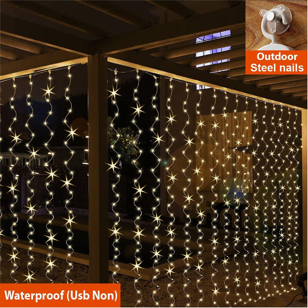 Eurotex Led Curtain String Lights, Warm White, For Indoor Outdoor Decoration (Warm White Color, 3 X 3 Meter) Plastic