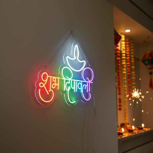 Eurotex Shubh Diwali Fabflo Neon Sign (RGB), Wall Decor, Neon Signs for room (Design-4)