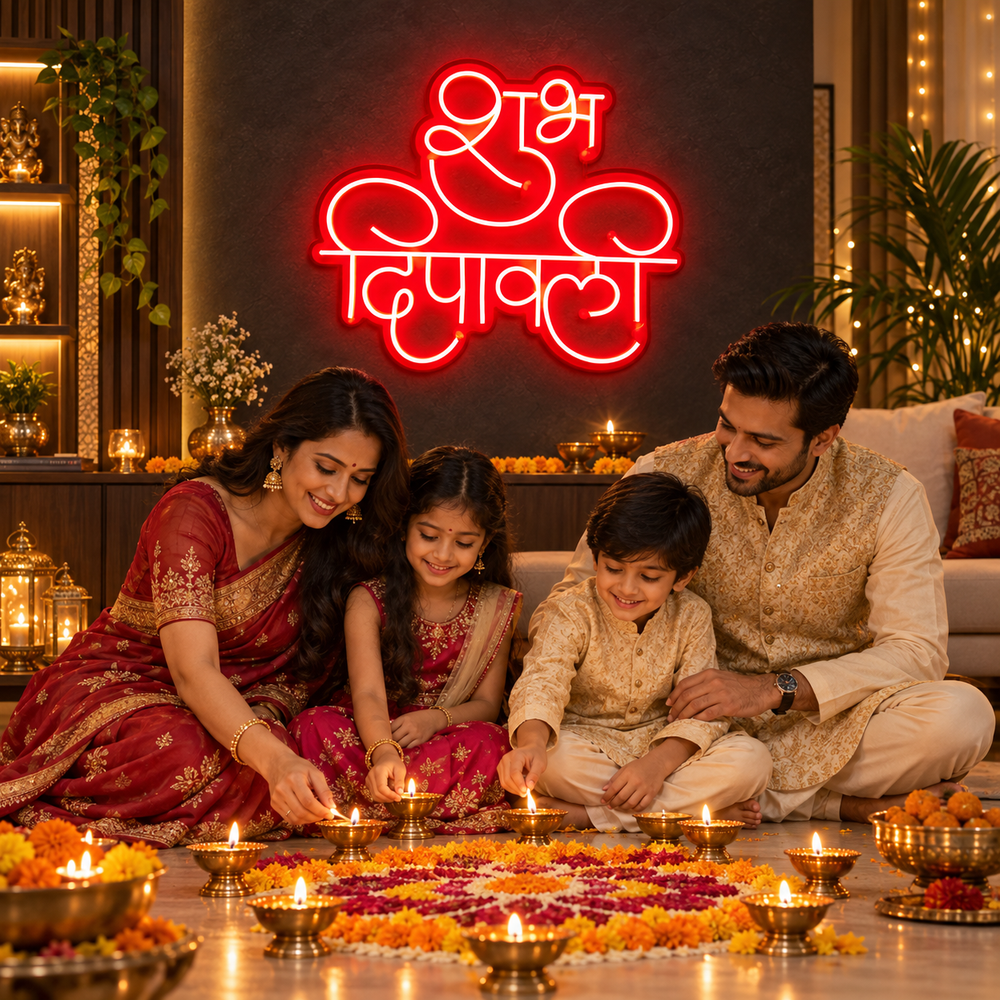 Shubh Deepavali Hindi red neon sign – view 2
