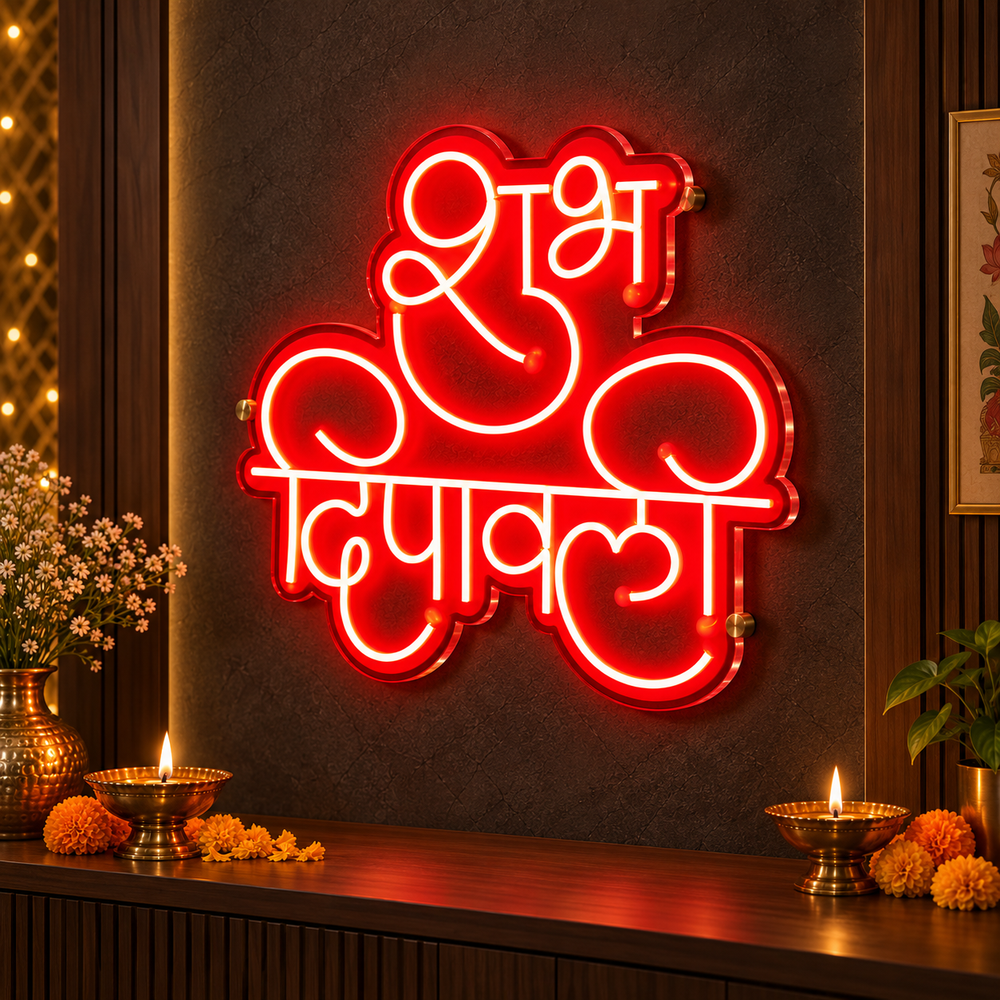 Shubh Deepavali Hindi red neon sign – view 3