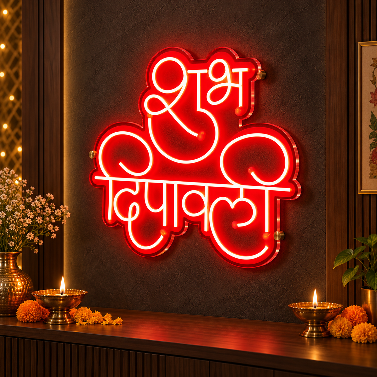 Shubh Deepavali Hindi red neon sign – view 3