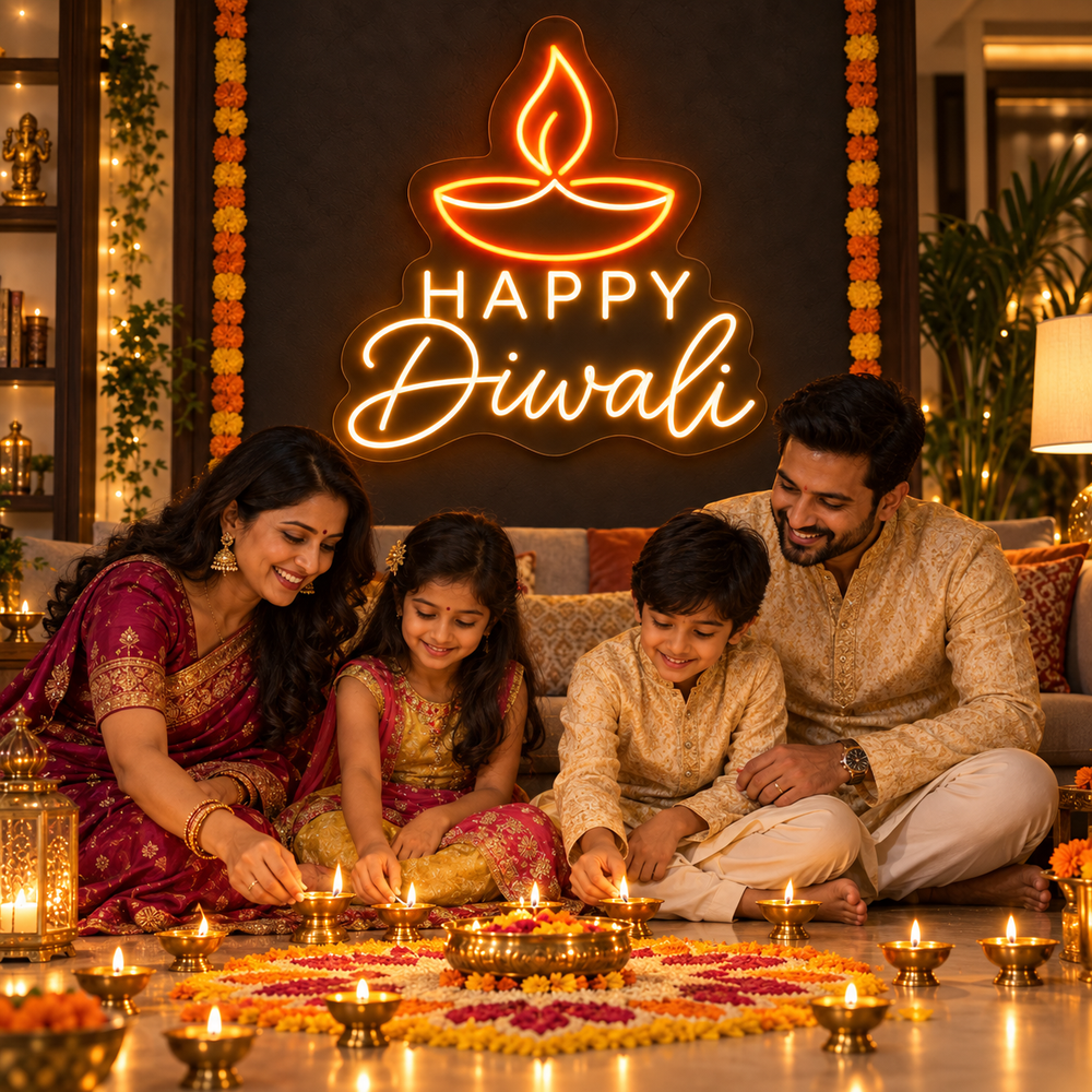 Happy Diwali diya neon sign – view 2