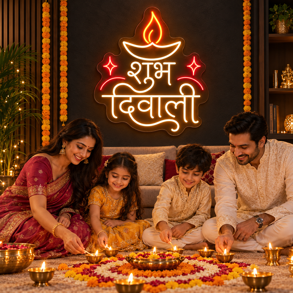 Shubh Diwali Hindi diya neon sign – view 2