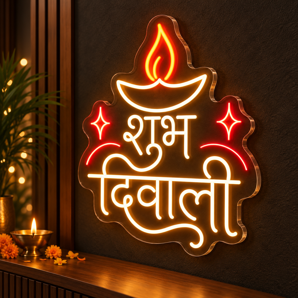 Shubh Diwali Hindi diya neon sign – view 3