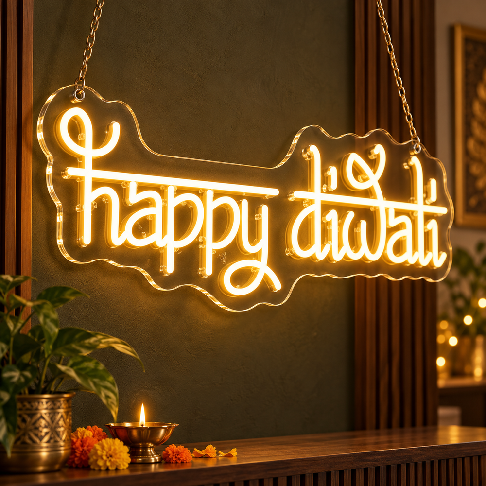 Happy Diwali hanging neon sign – view 2