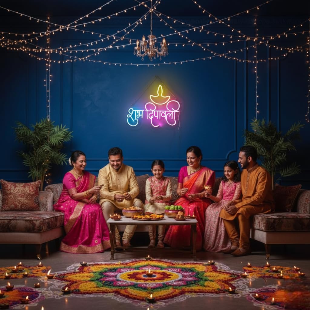 Eurotex Shubh Diwali Neon Sign, Happy diwali Wall Decor, Subh Deepawali Neon Signs for room (Design-1)