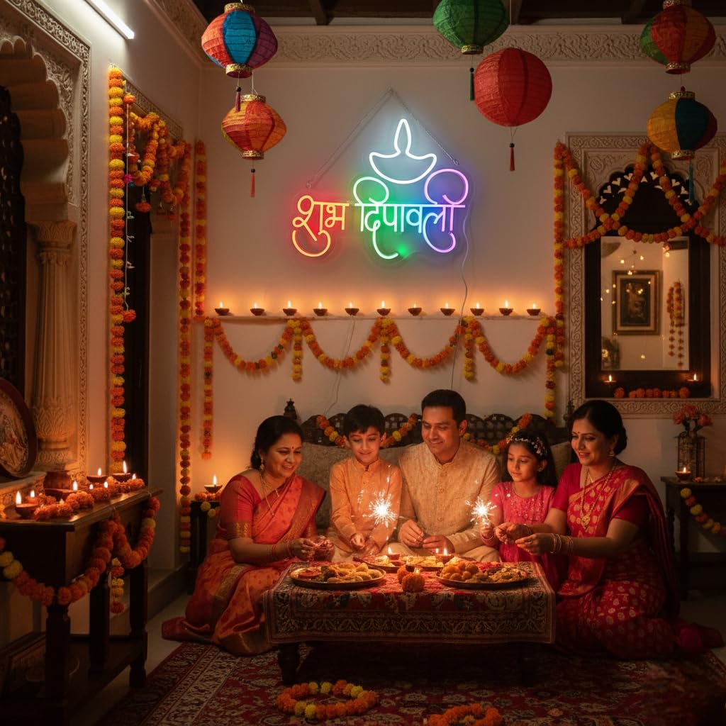 Eurotex Shubh Diwali Fabflo Neon Sign (RGB), Wall Decor, Neon Signs for room (Design-4)