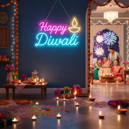 Eurotex Happy Diwali Neon Sign, Wall Decor, Neon Signs for room (Design-1)