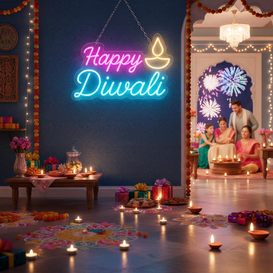 Eurotex Happy Diwali Neon Sign, Wall Decor, Neon Signs for room (Design-2)